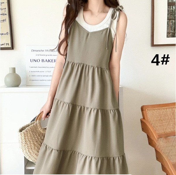 夏新作ニットキャミワンピース長袖ロング丈大人女子