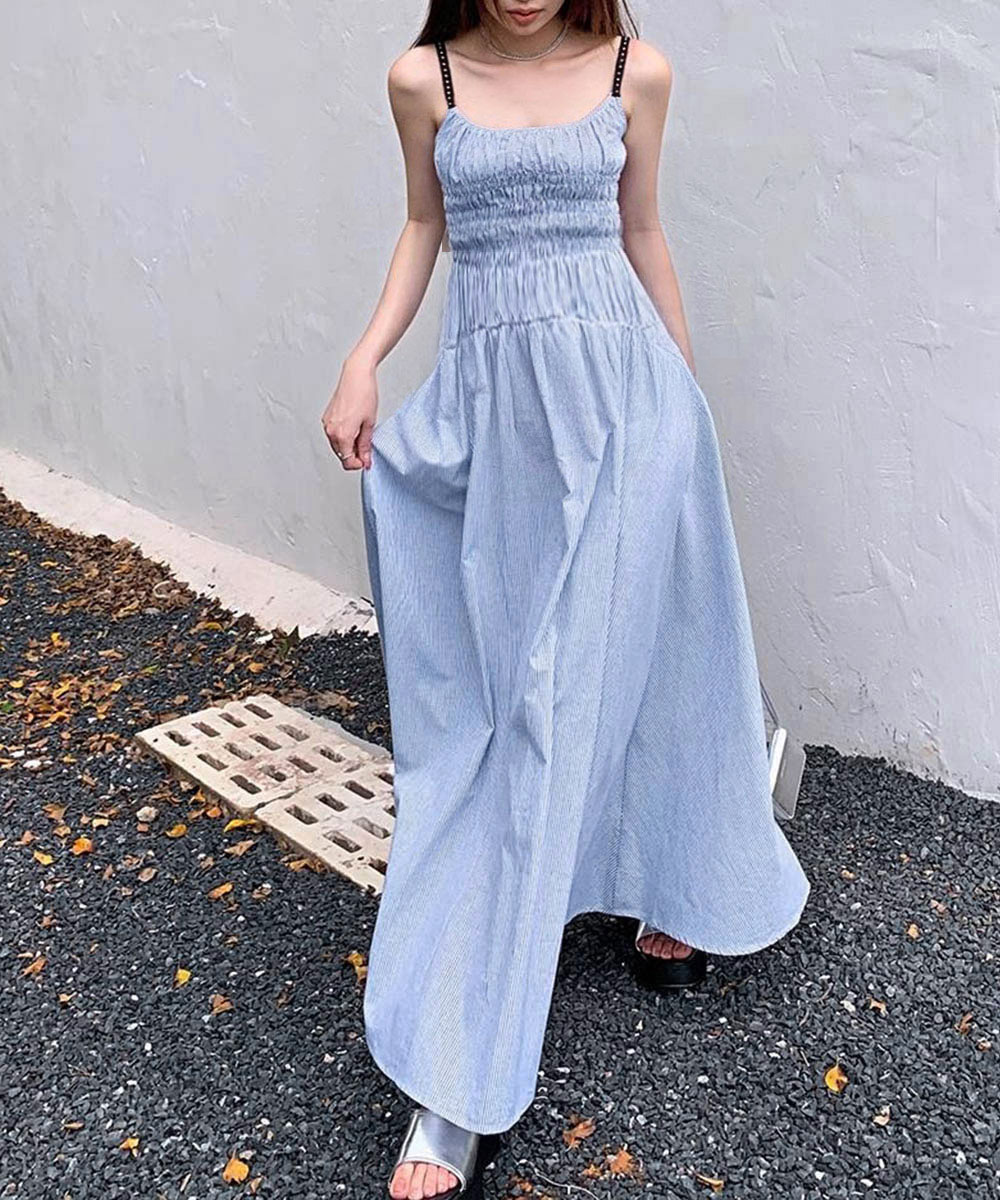 フリル付きストライプ柄キャミワンピース 大人可愛い