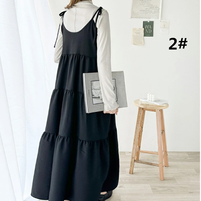 夏新作ニットキャミワンピース長袖ロング丈大人女子