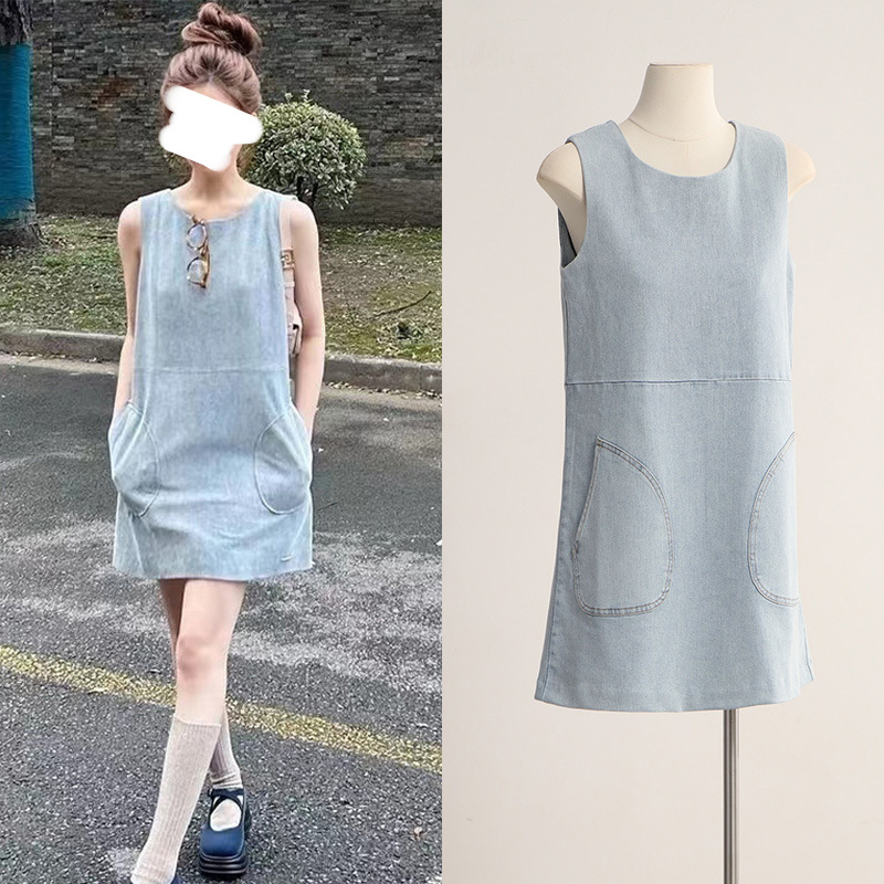 キャミワンピース 大きめポケット付きデニムキャミワンピース
