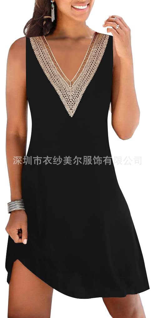 キャミワンピース 花柄刺繍装飾深V襟キャミソールワンピース