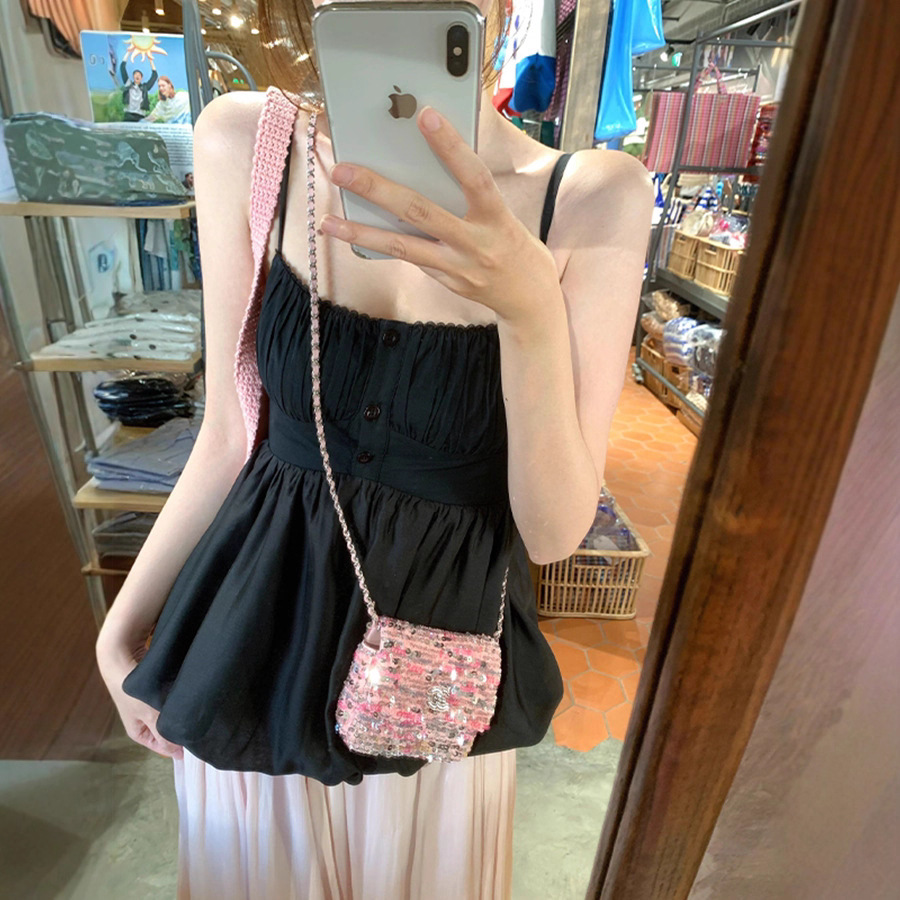 キャミワンピース 前開きギャザーキャミワンピース
