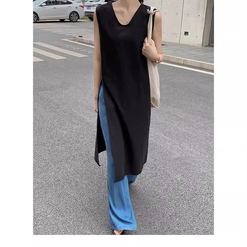 キャミワンピース 風合い豊かなサイドスリットチュニック