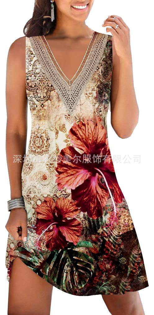 キャミワンピース 花柄刺繍装飾深V襟キャミソールワンピース