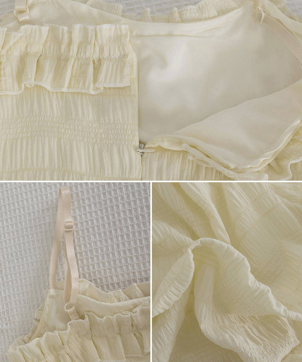 胸元フリルキャミワンピース ティアード長袖