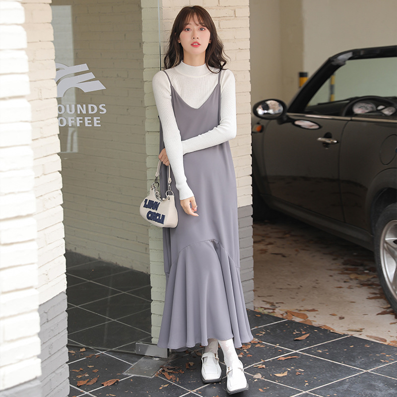 キャミワンピース 裾フレアマーメイドラインキャミワンピース