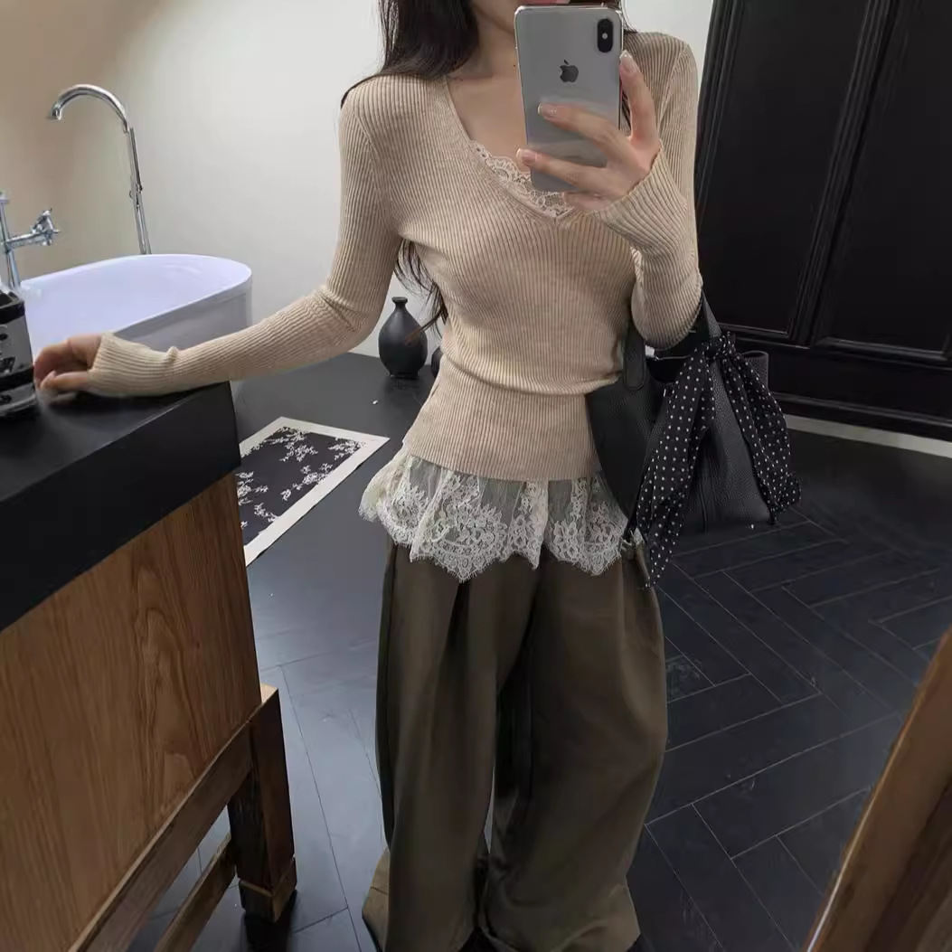 キャミワンピース 裾レース付き重ね着風キャミワンピース