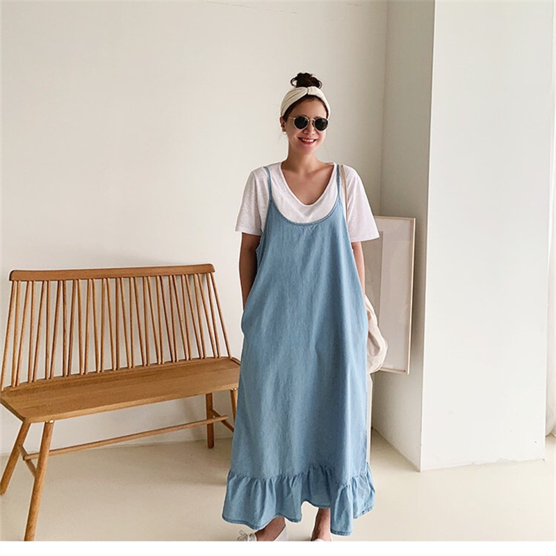 春夏新作ニット素材の体型カバー裾フリルキャミワンピース