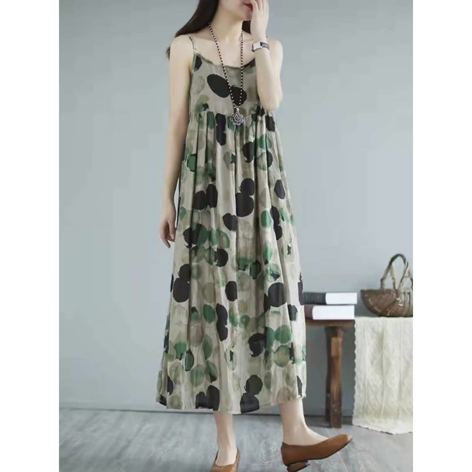 キャミワンピース 大きめドット柄ふんわりキャミワンピース