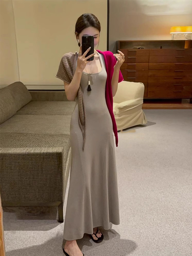 キャミワンピース シンプル優美ロングキャミワンピース
