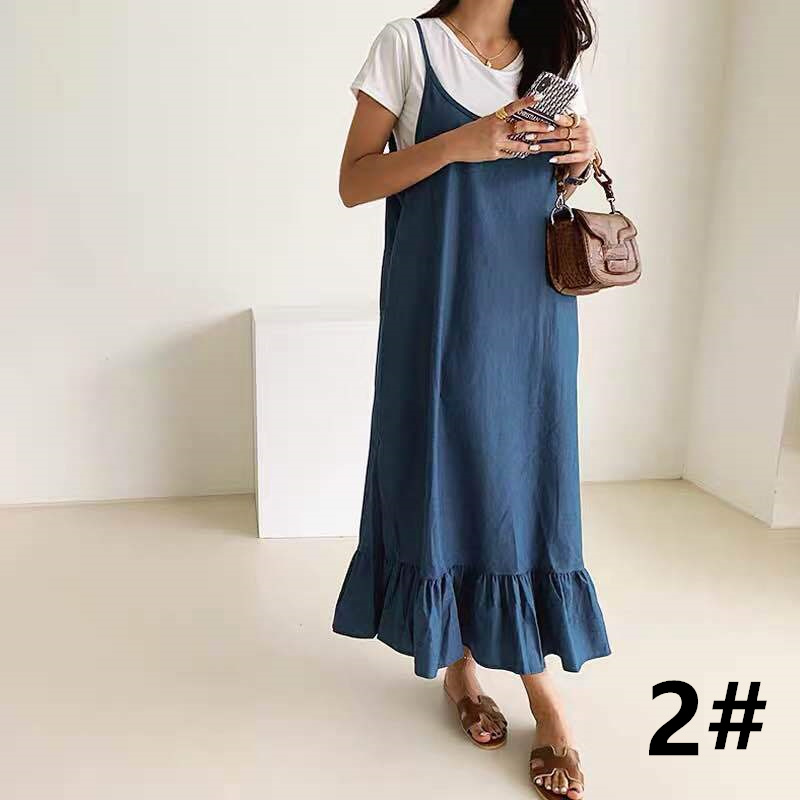 春夏新作ニット素材の体型カバー裾フリルキャミワンピース