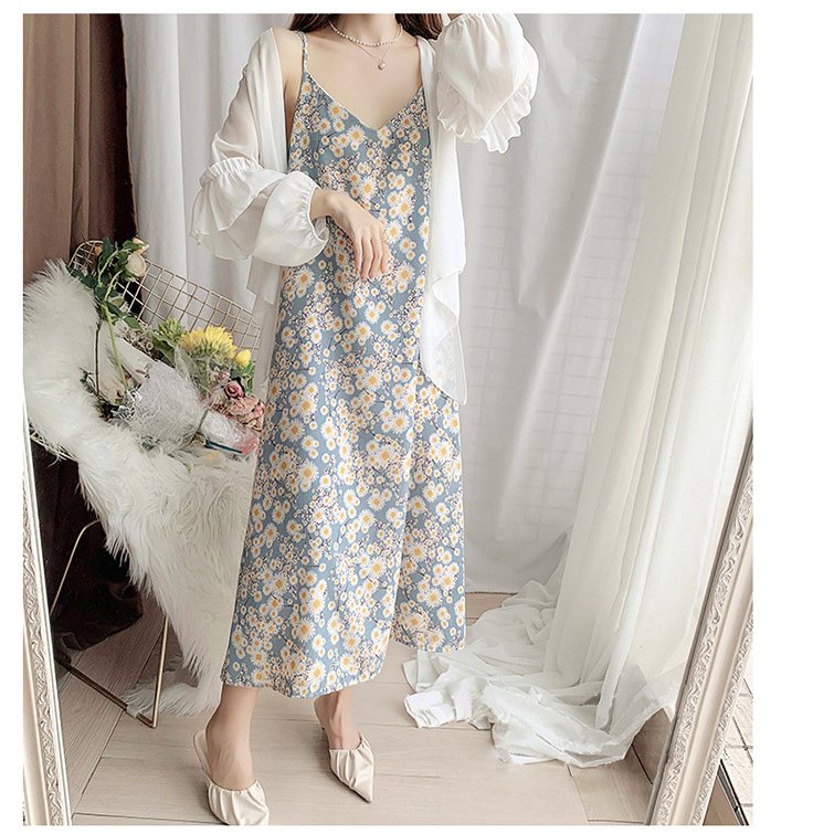 白い花柄キャミワンピース レディース 春夏 マキシ丈 二点セット