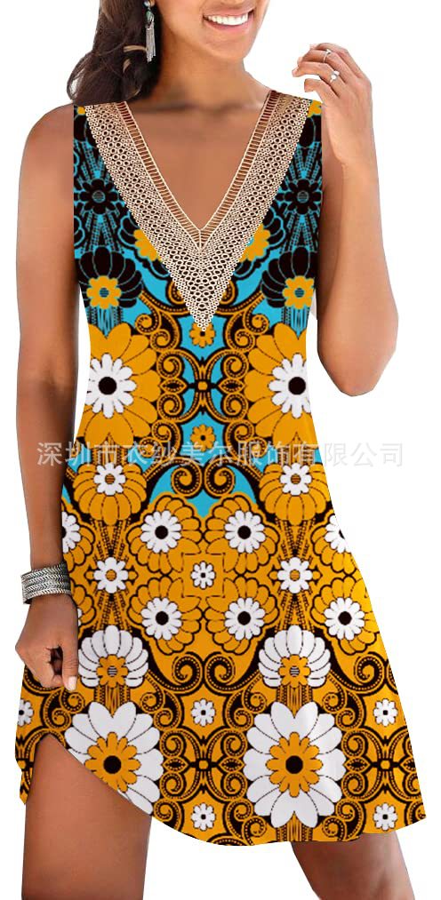 キャミワンピース 花柄刺繍装飾深V襟キャミソールワンピース