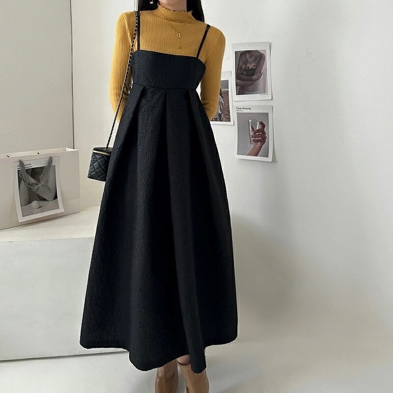 キャミワンピース ハイウエスト切替タック入りキャミワンピース