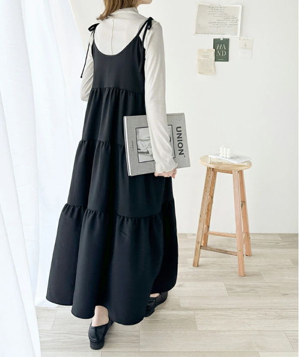 夏新作ニットキャミワンピース長袖ロング丈大人女子