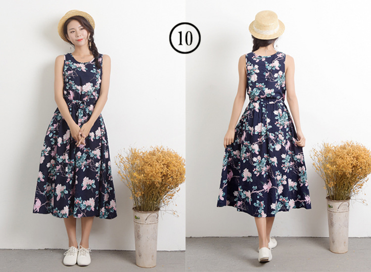 キャミワンピース 花模様リネンキャミワンピース
