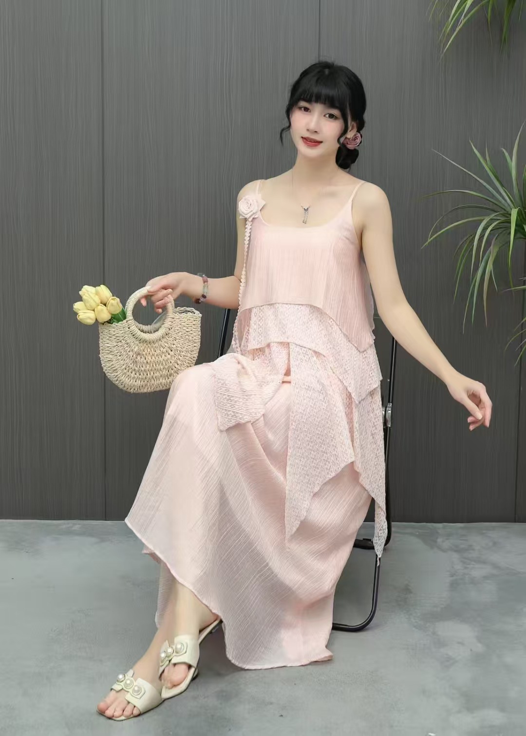 キャミワンピース 花びらレイヤードキャミワンピース