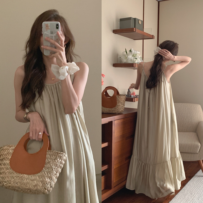 キャミワンピース ロング丈 韓国風 清楚系レディース