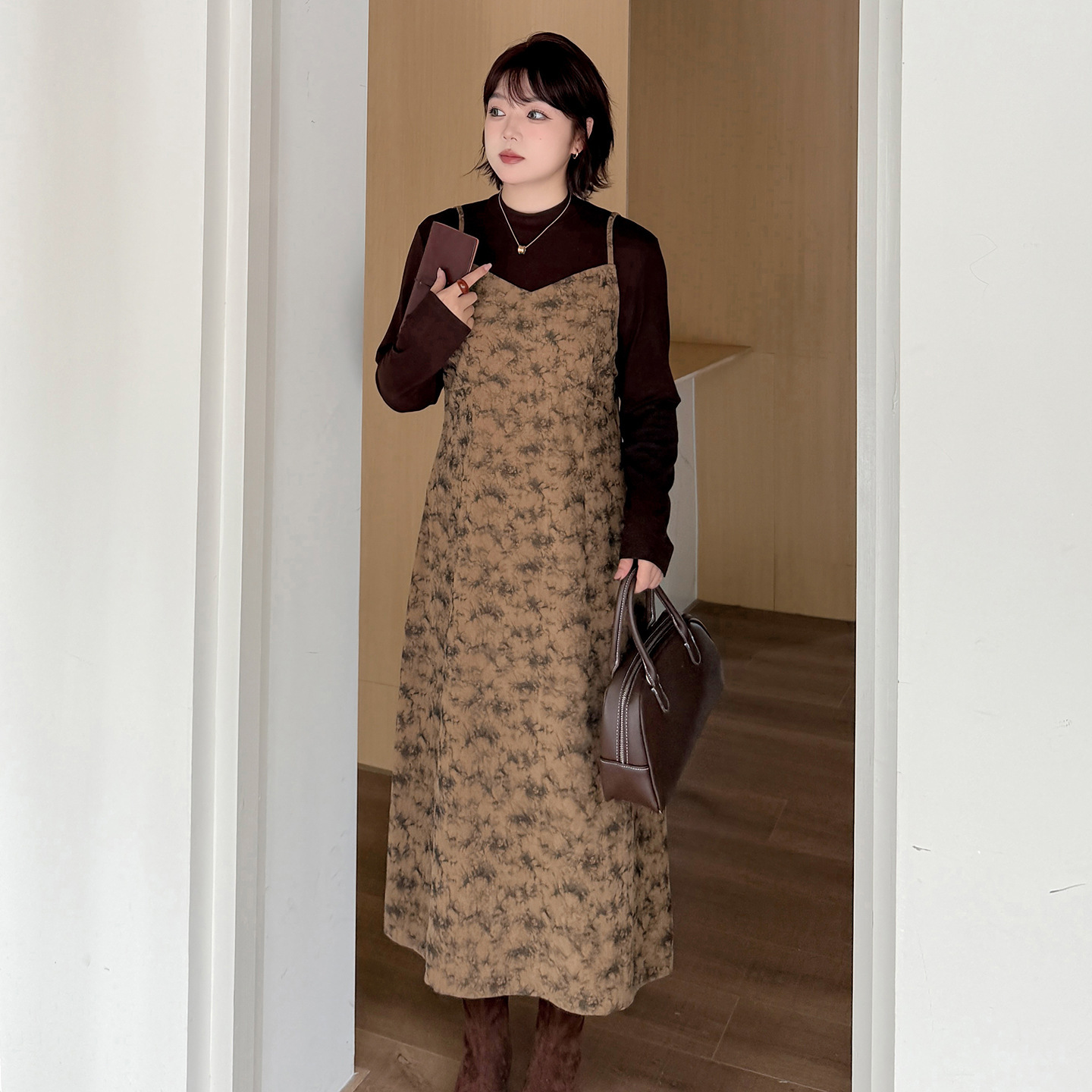 キャミワンピース 花柄総レースキャミソールロングワンピース