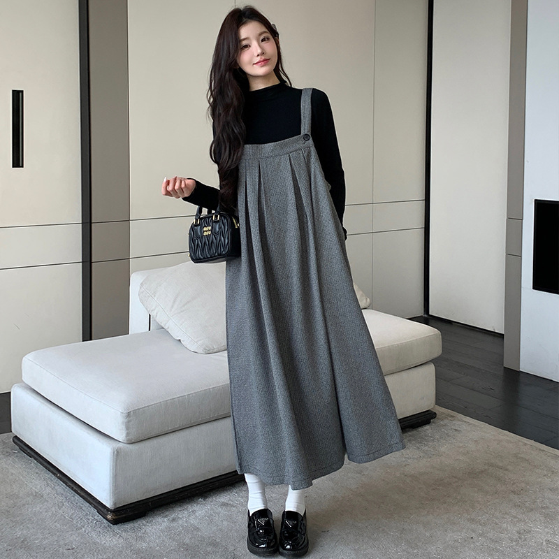 キャミワンピース 肩紐調節可能タックプリーツ吊りスカートワンピース