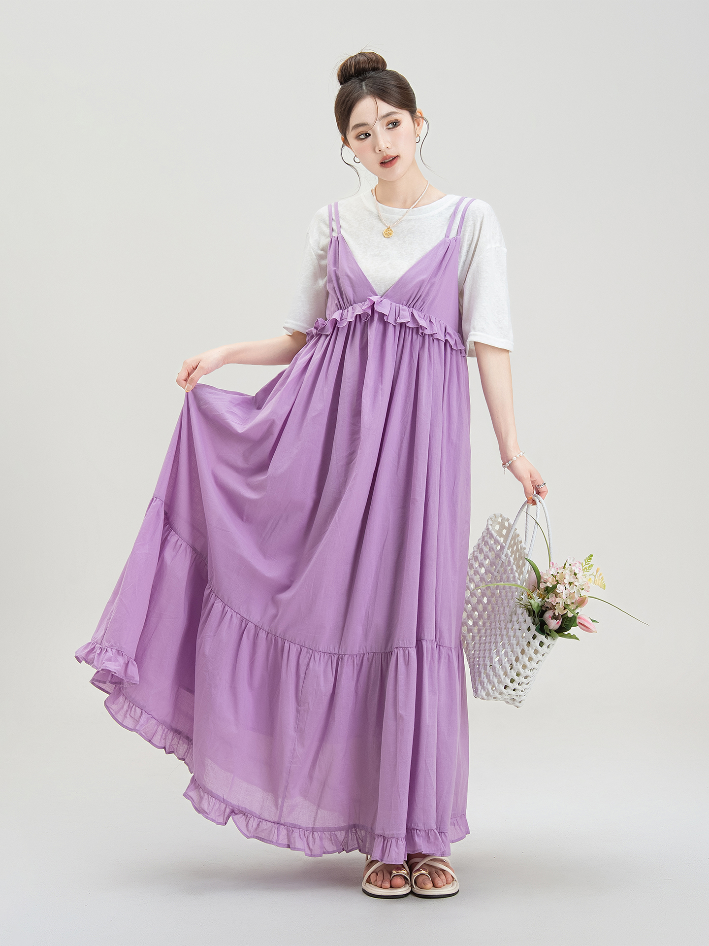 キャミワンピース ふんわり優美フリルキャミワンピース