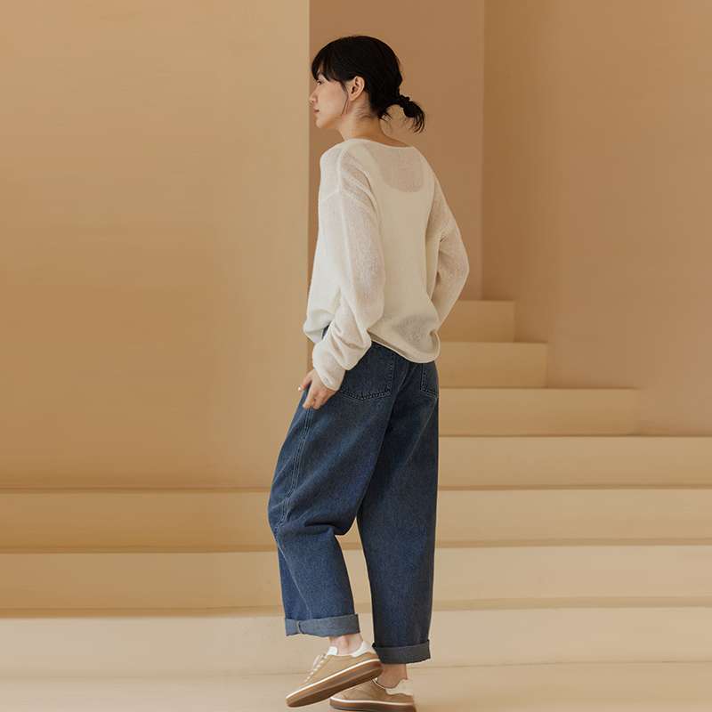 【パンツ】ワイドシルエットのゆったりデニムパンツ