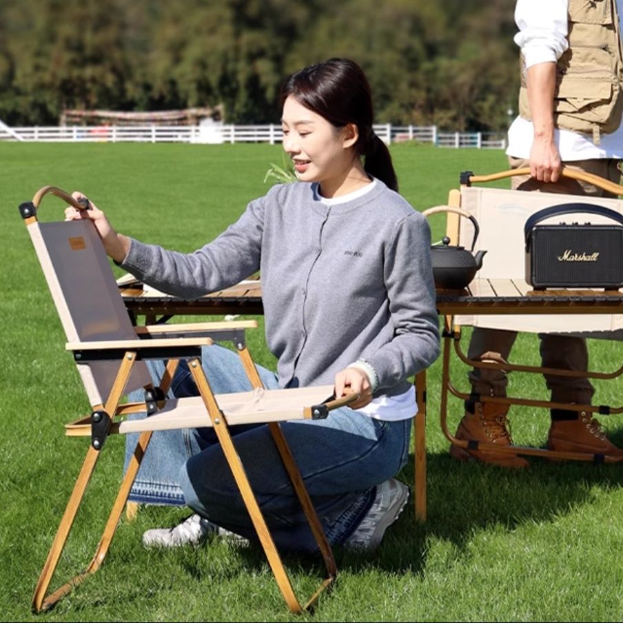 キャンプ用品 ナチュラル木製折りたたみチェア