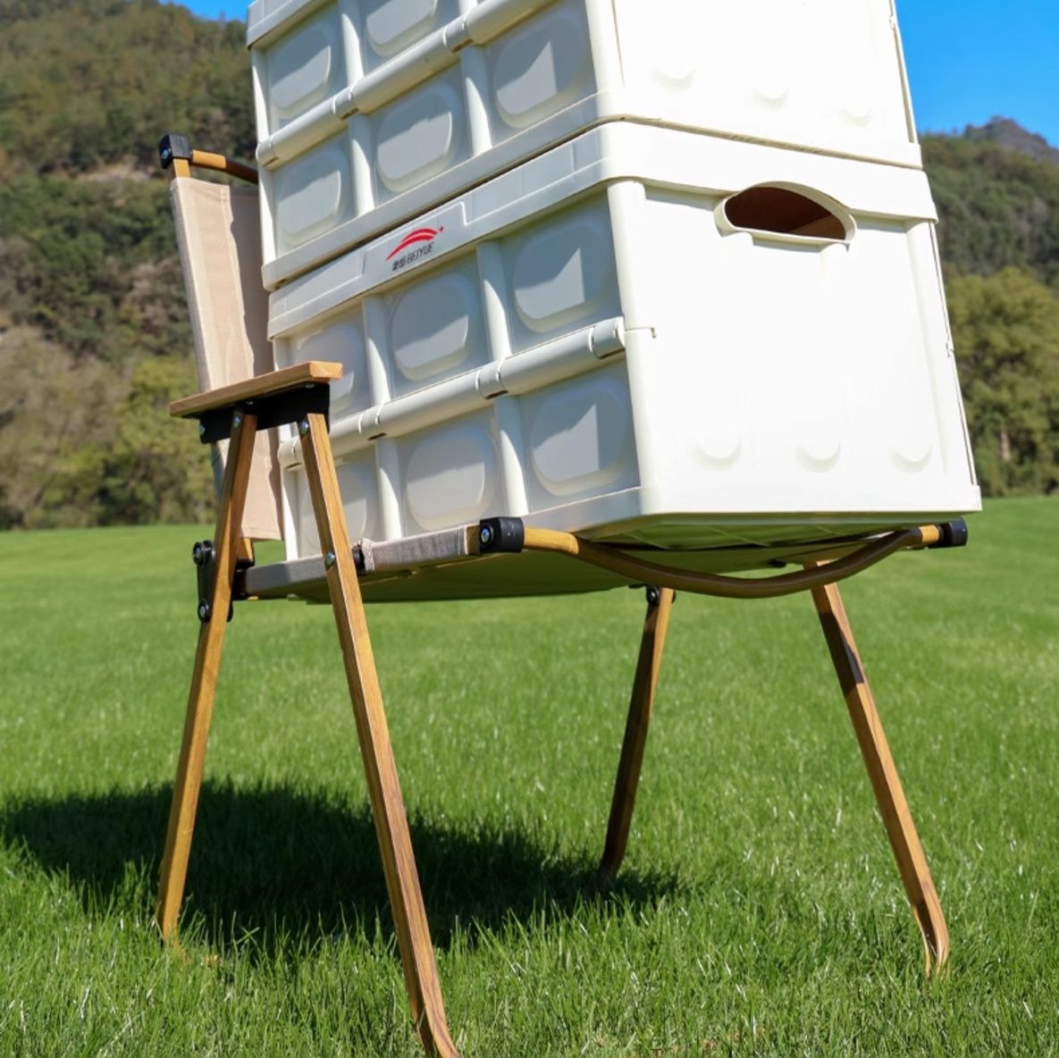 キャンプ用品 ナチュラル木製折りたたみチェア