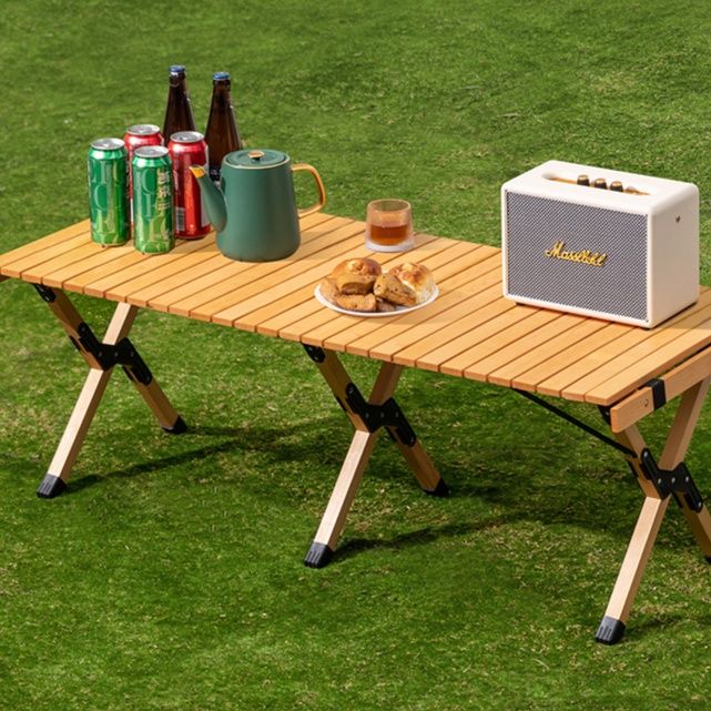 キャンプ用品 天然木製 折りたたみキャンプテーブル