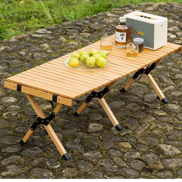 キャンプ用品 天然木製 折りたたみキャンプテーブル