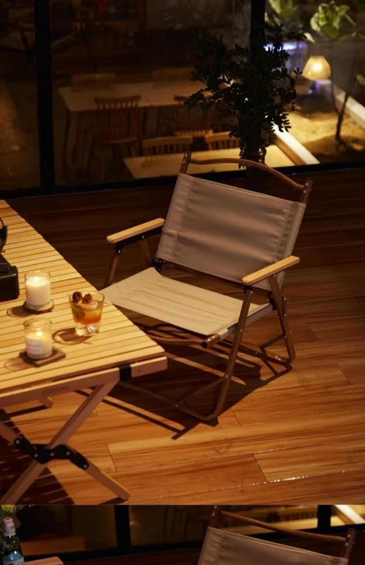 キャンプ用品 木製アーム 折りたたみリラックスチェア