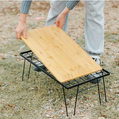 キャンプ用品 竹製天板付き折りたたみキャンプテーブル収納袋セット
