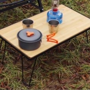 キャンプ用品 竹製天板付き折りたたみキャンプテーブル収納袋セット