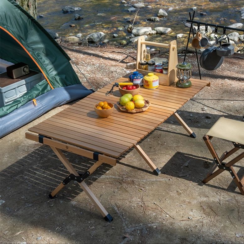 キャンプ用品 天然木製折りたたみ式ロールトップキャンプテーブル