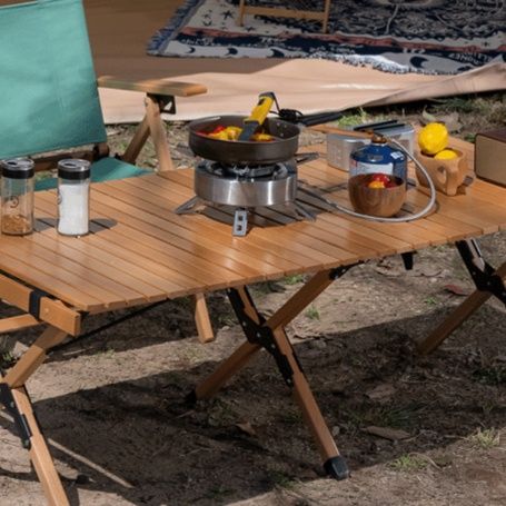 キャンプ用品 天然木製折りたたみ式ロールトップキャンプテーブル
