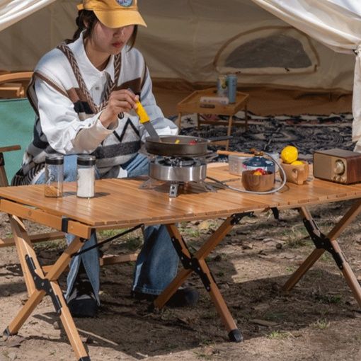 キャンプ用品 天然木製折りたたみ式ロールトップキャンプテーブル