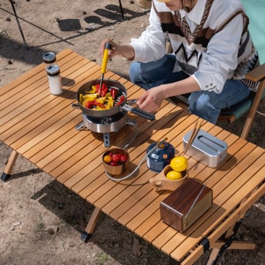 キャンプ用品 天然木製折りたたみ式ロールトップキャンプテーブル