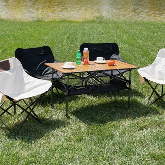 キャンプ用品 収納棚付き折りたたみ式多機能キャンプテーブル