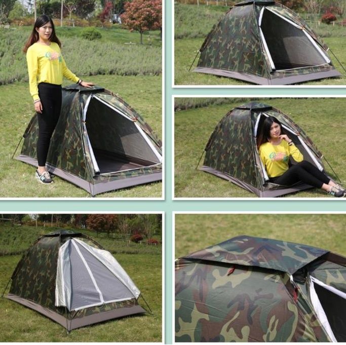 キャンプ用品 迷彩柄コンパクト一人用自立式ドーム型テント