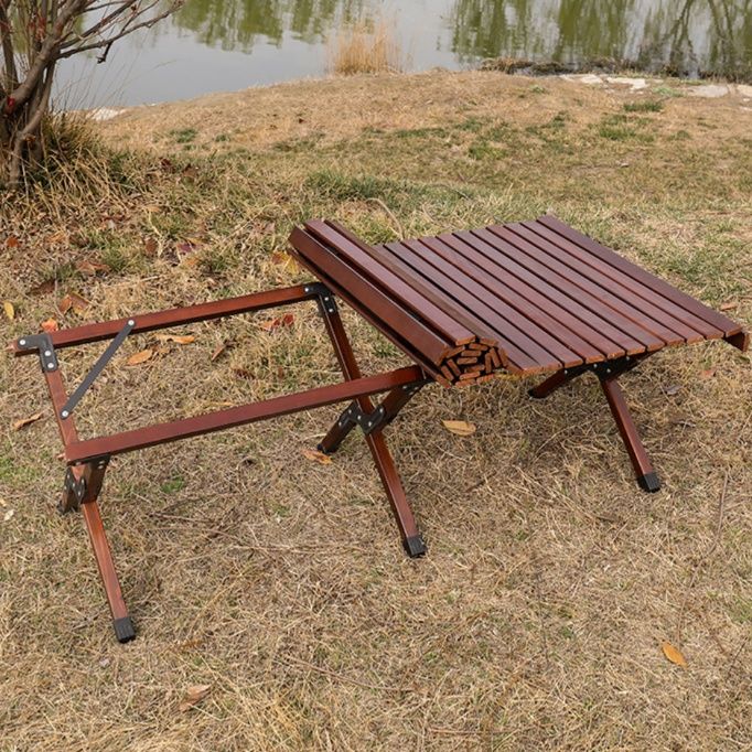 キャンプ用品 木製ロールトップ折りたたみキャンプテーブル