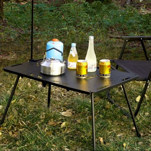キャンプ用品 折りたたみ軽量ライトスタンド付きキャンプテーブル