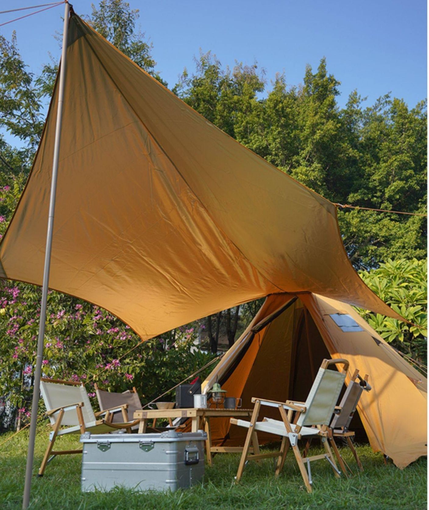 キャンプ用品 六角印第安式大型ワンポールテント