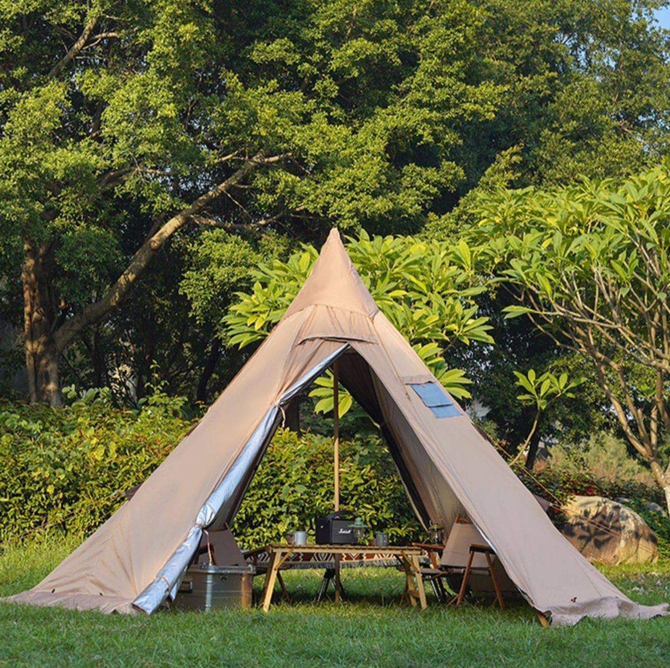 キャンプ用品 六角印第安式大型ワンポールテント