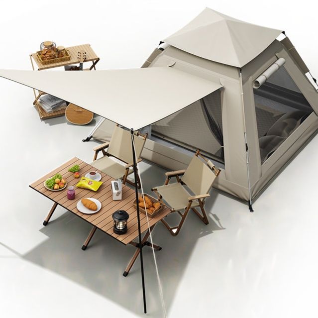 キャンプ用品 家族で楽しむ大型日除け付きメッシュテント