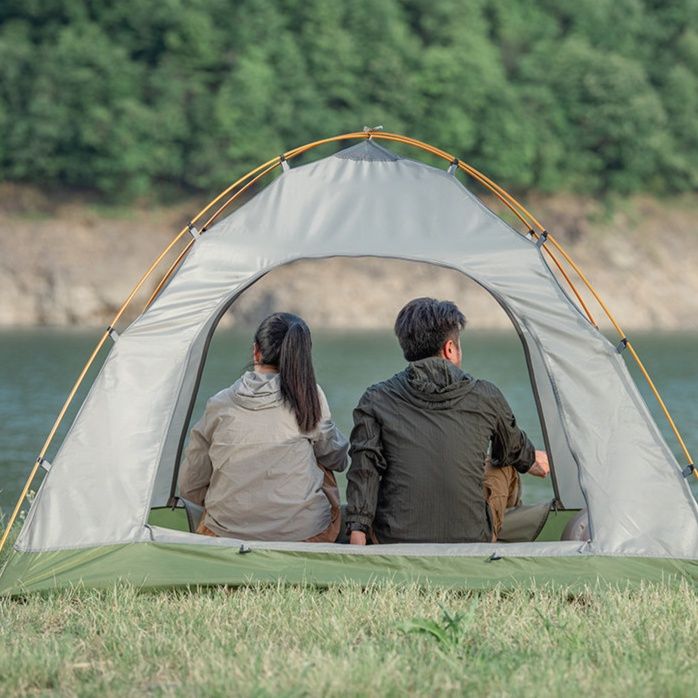 キャンプ用品 大型日除け付き自動展開式ファミリーテント