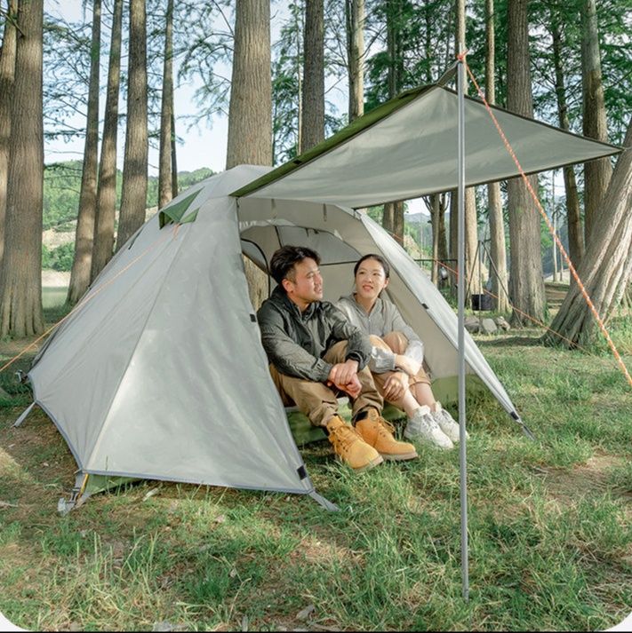 キャンプ用品 大型日除け付き自動展開式ファミリーテント
