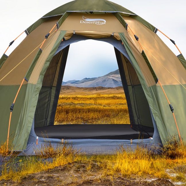 キャンプ用品 六角形自動設営ドーム型大型テント