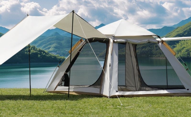 キャンプ用品 大型メッシュ窓付き家族用ワンタッチテント