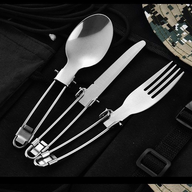 キャンプ用品 折りたたみ式ステンレス製食器三点セット