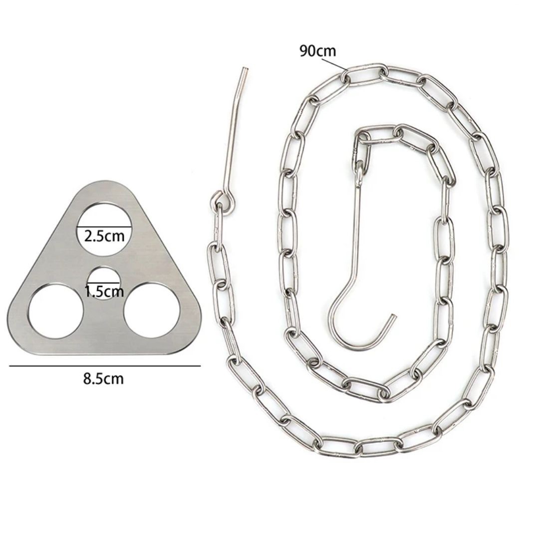 キャンプ用品 焚き火台用三脚自作金具 鎖付き不銹鋼製